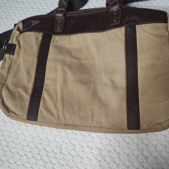 Fossil Cow Hide Leather Canvas Double Handle Laptop Messenger Crossbody Bag Tote - Picture 6 of 8